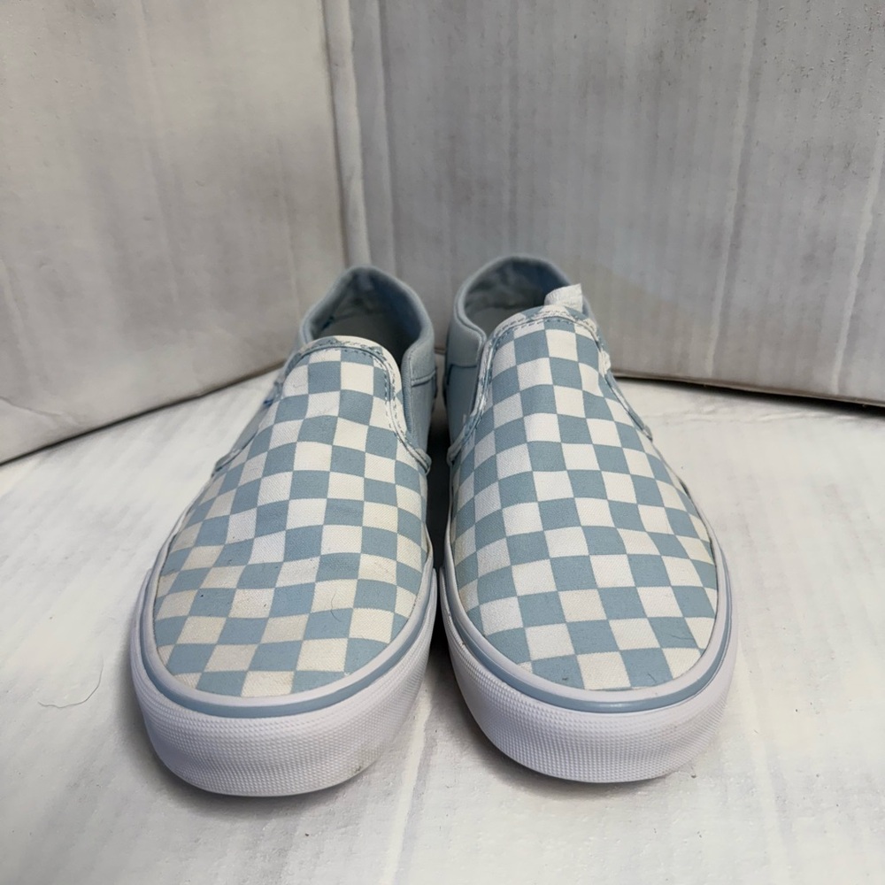 Vans Blue and White Checkered Slip-On Sneakers - Women’s Size 8.5